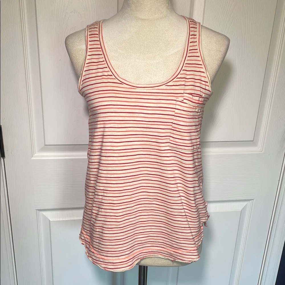 Anthropologie‎ 100% Cotton Red Pink White Striped Tank Top XS